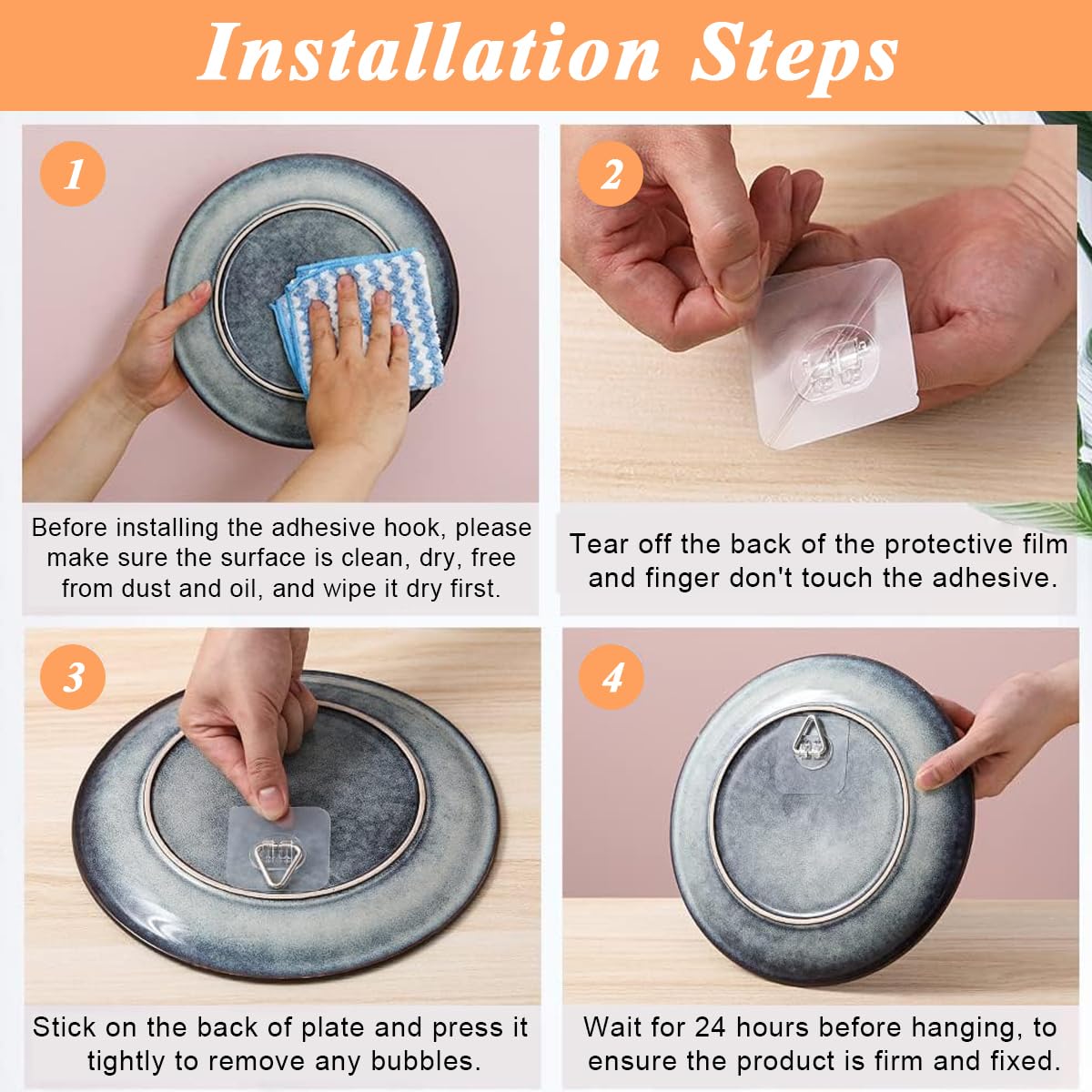 HASTHIP Wall Plate Hanger for Decorative Plates with Adhesive 2.4 in Hooks | 20 Pcs Stainless Steel Display Holders