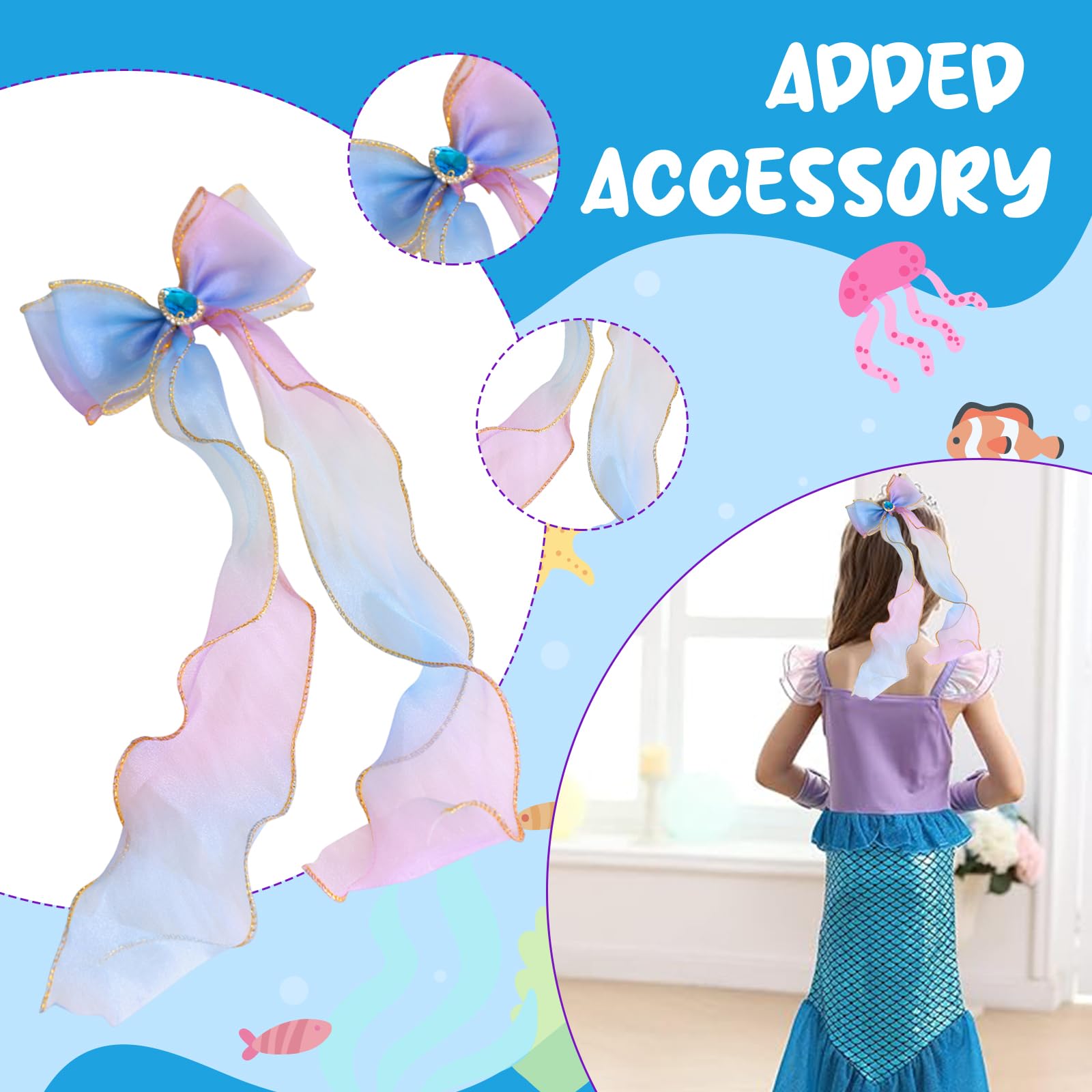 PATPAT Mermaid Dress for Girls with Matching Jewelry Set featuring Lace Tail Design | Navy and Purple Princess Outfit for 5–6 Years 85cm Length