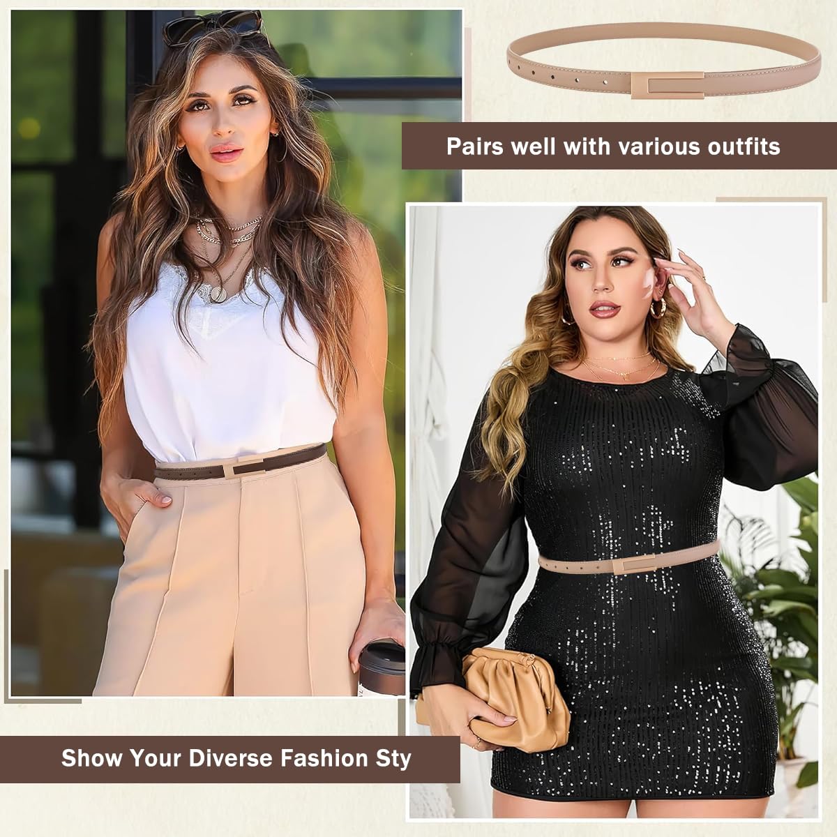 PALAY Waist Belt for Women Dresses featuring Interlock Buckle and 40in Adjustable Fit | Brown and Cream PU Slim Design