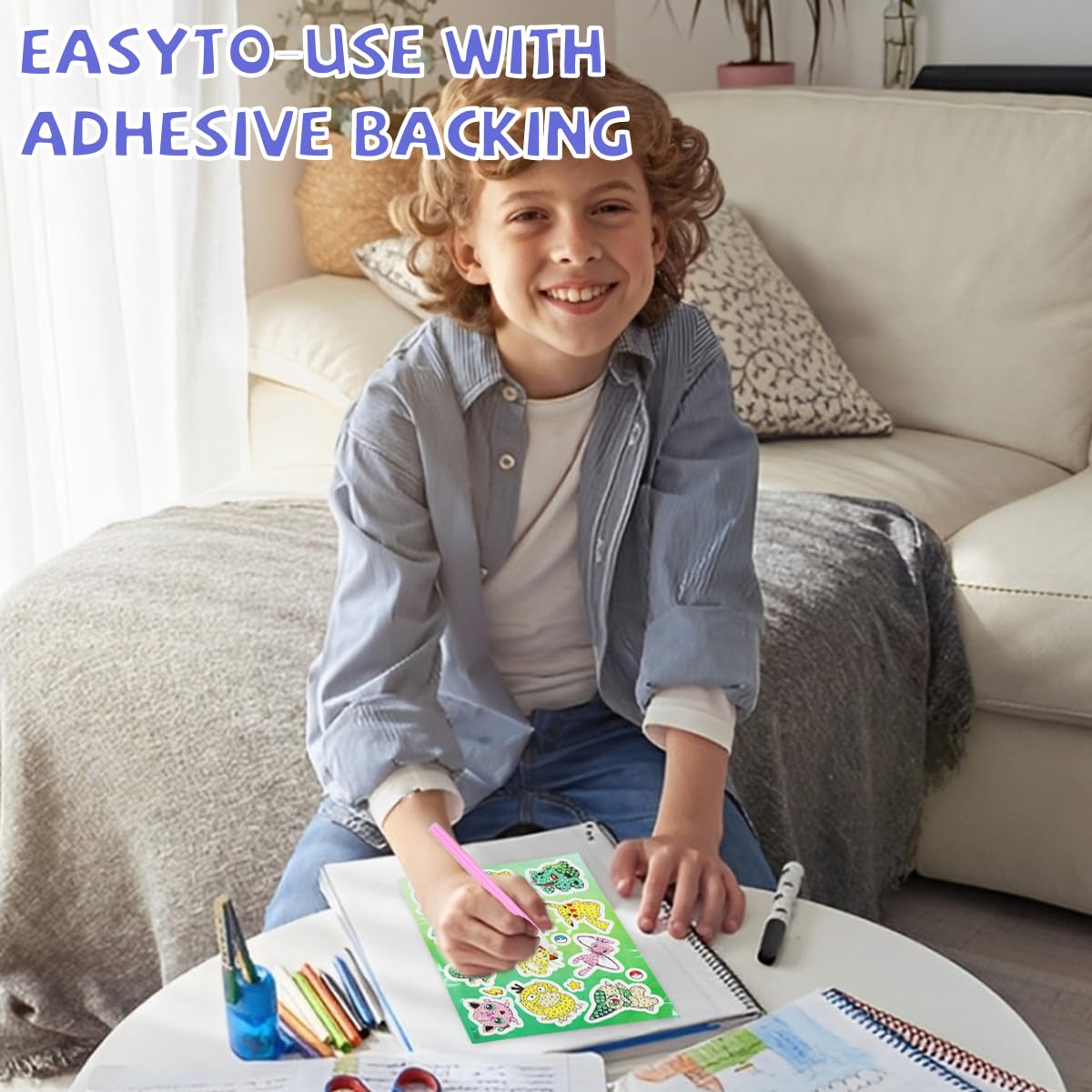 PATPAT 12pcs Diamond Art Painting Sticker Kits for Kids with Adhesive Backing | DIY Anime Crafts