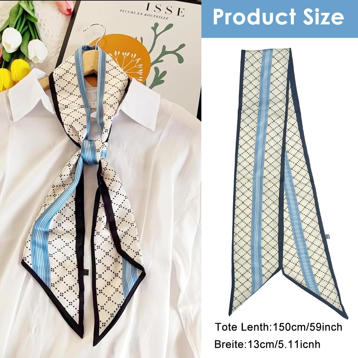 SANNIDHI Silk Scarf for Women featuring 59 in length and diamond patchwork design | smooth dacron neck accessory for suits and blazers