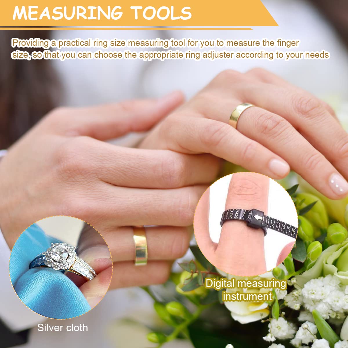 MAYCREATE Ring Size Adjuster for Loose Rings with 4pcs 10cm Spiral Cord and EVA Regulators | Includes 8 Transparent Clips and Measuring Tool