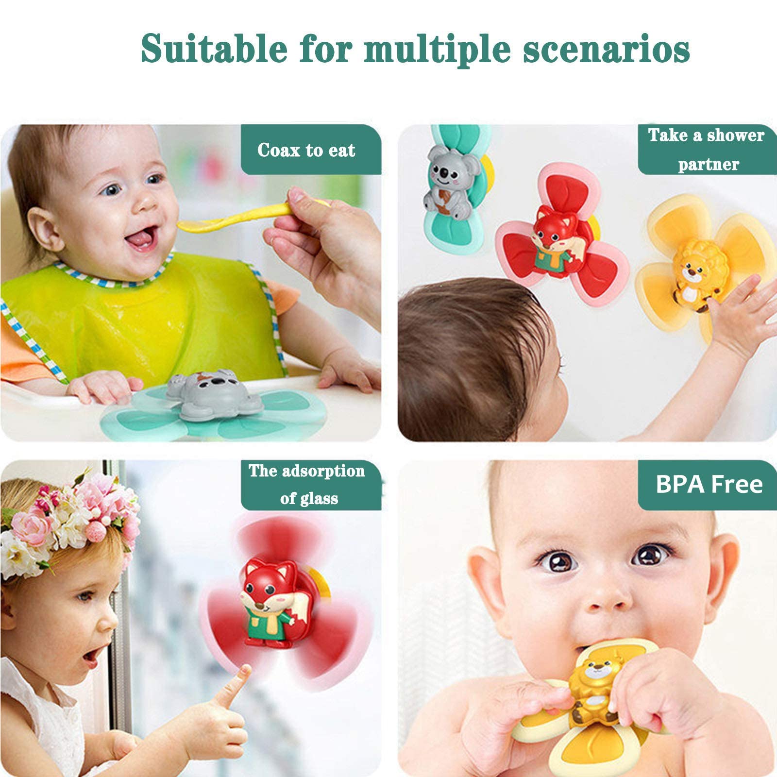 PATPAT  3 Pack Suction Cup Toys for Baby 6 - 24 Months Cartoon Pop It Top Toy Bath Toys Suction Cup Design for Baby Dining Chair Bathing, Travelling, Finger Toy Baby Distraction Toys