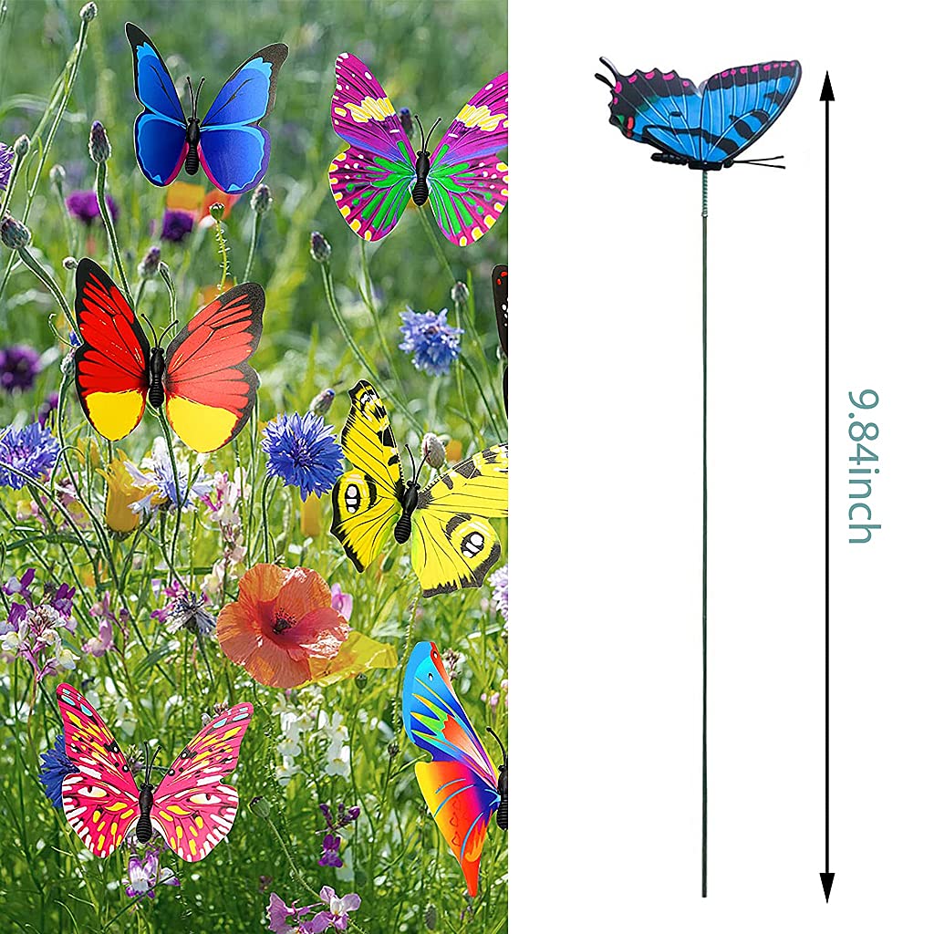 HASTHIP Butterfly Garden Stakes for Outdoor Decor with Flexible Metal Wires and 20 Pcs | Lifelike Plastic Butterfly Ornaments