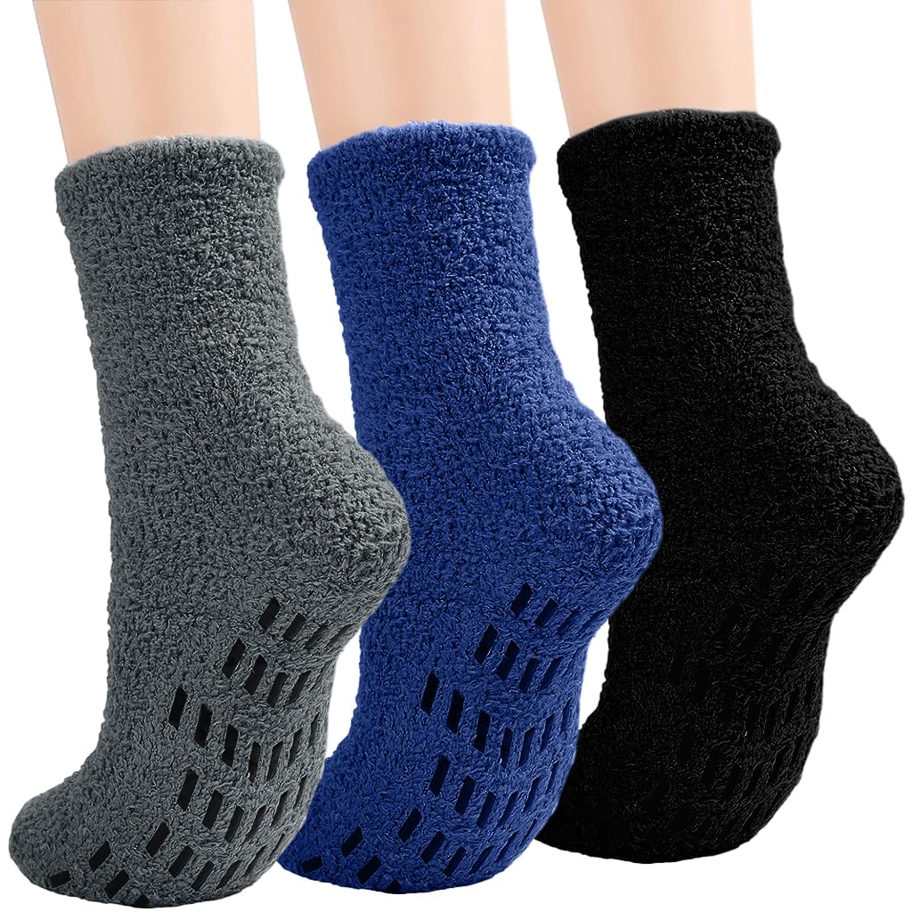 PALAY® 3 Pair Socks for Men Anti-skid Socks Home Floor Socks Coral Velvet Socks Warm Winter Thermal Socks Ankle SocksFree SizeMulticolored