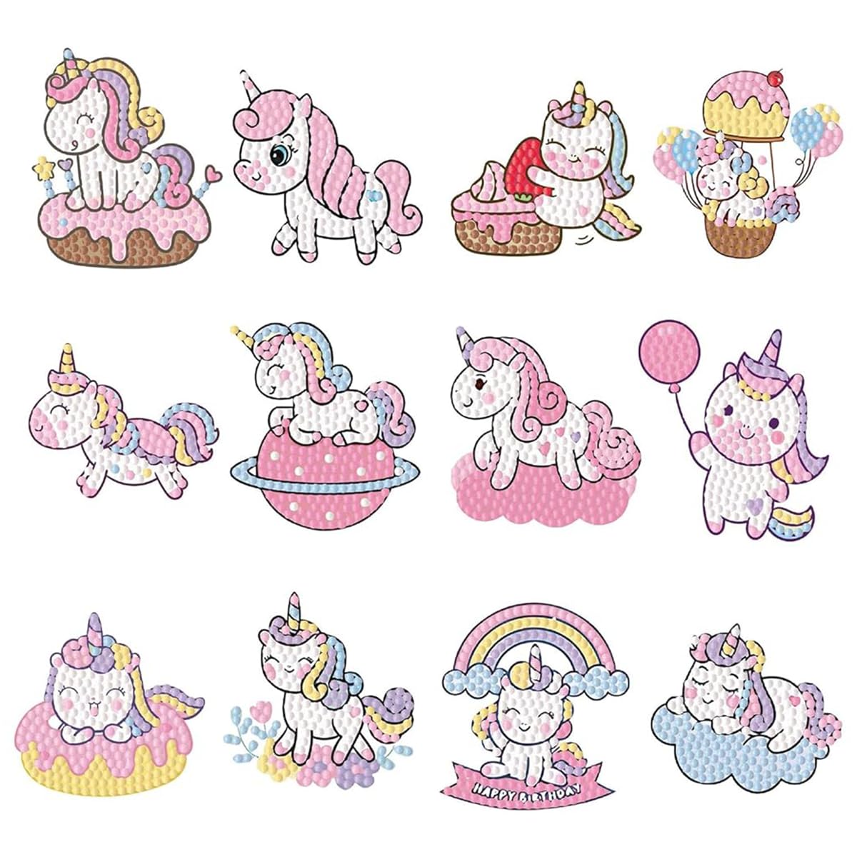 PATPAT Cartoon Unicorn Diamond Painting Sticker Set for DIY Crafts with 12pcs Self-Adhesive Designs | Fun Decoration for Kids and Phone Cases