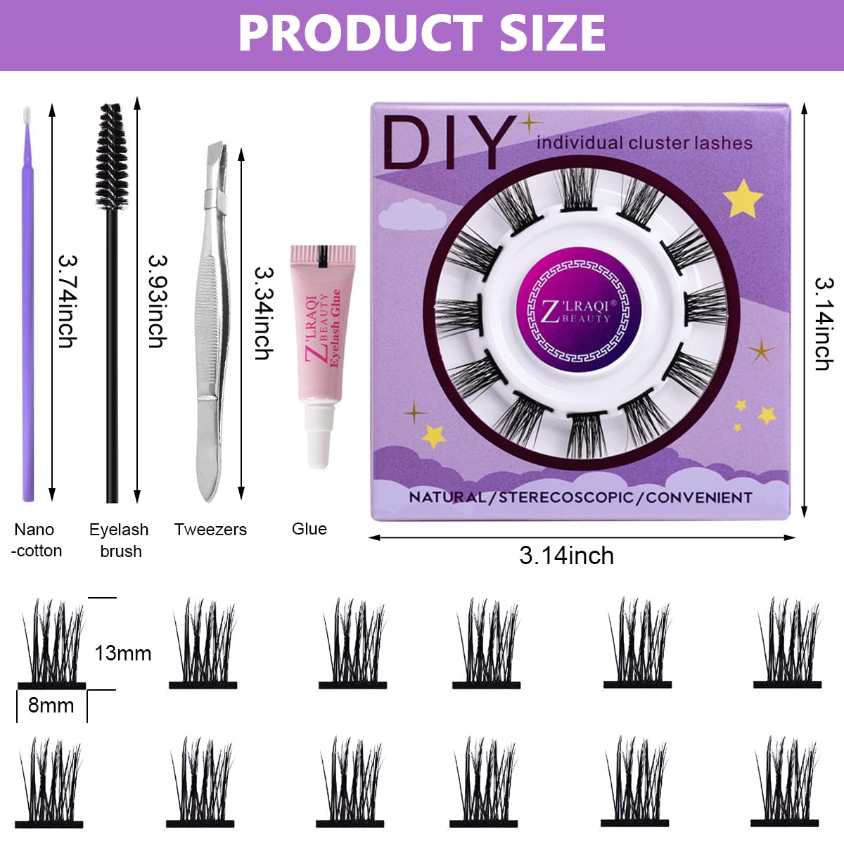 MAYCREATE False Eyelash Kit for Natural 3D Eye Look featuring 12pcs 13mm Cluster Lashes | Includes Glue and Tools