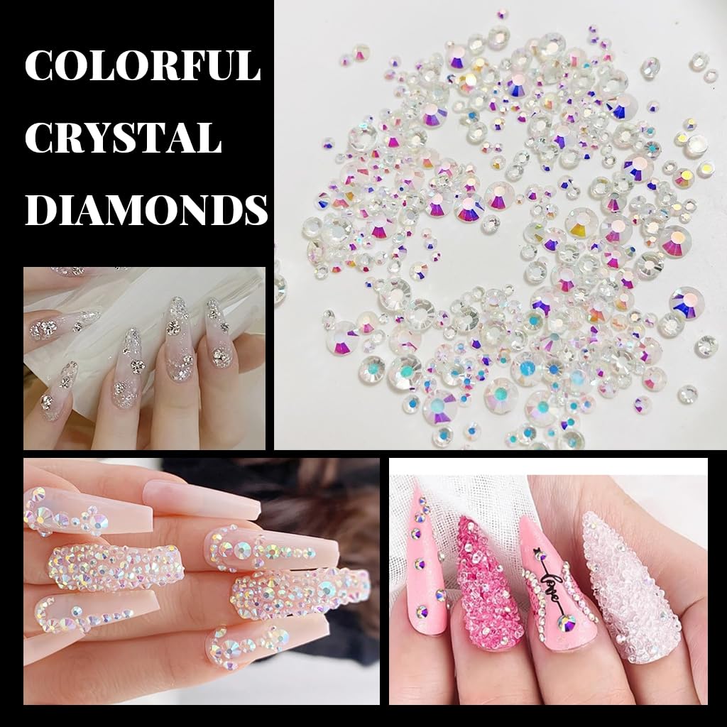 MAYCREATE 3D Nail Charms Kit for DIY Nail Art with 24 Grid Storage Box | Includes Rhinestones and Pearls