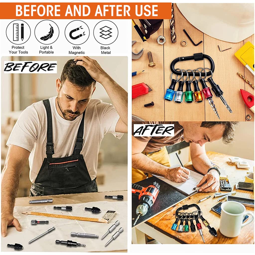 Serplex Screwdriver Bit Holder Set for Quick Change and Keychain Use with Carabiner | 6Pcs 1/4 inch Aluminum Alloy