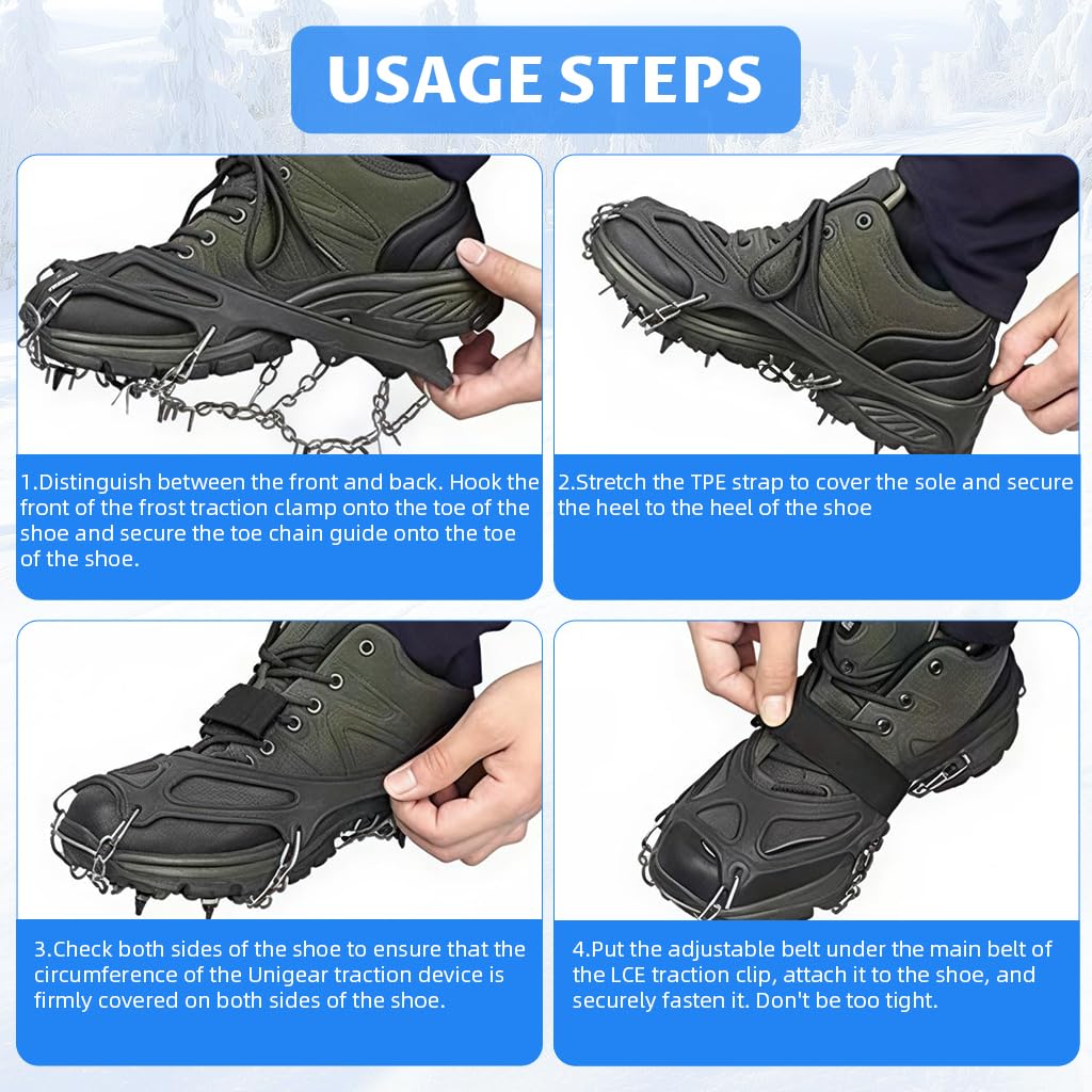 Proberos Crampons for Hiking Boots with 24 Steel Cleats and Adjustable Harness | Chromoly Steel Traction on Ice and Snow