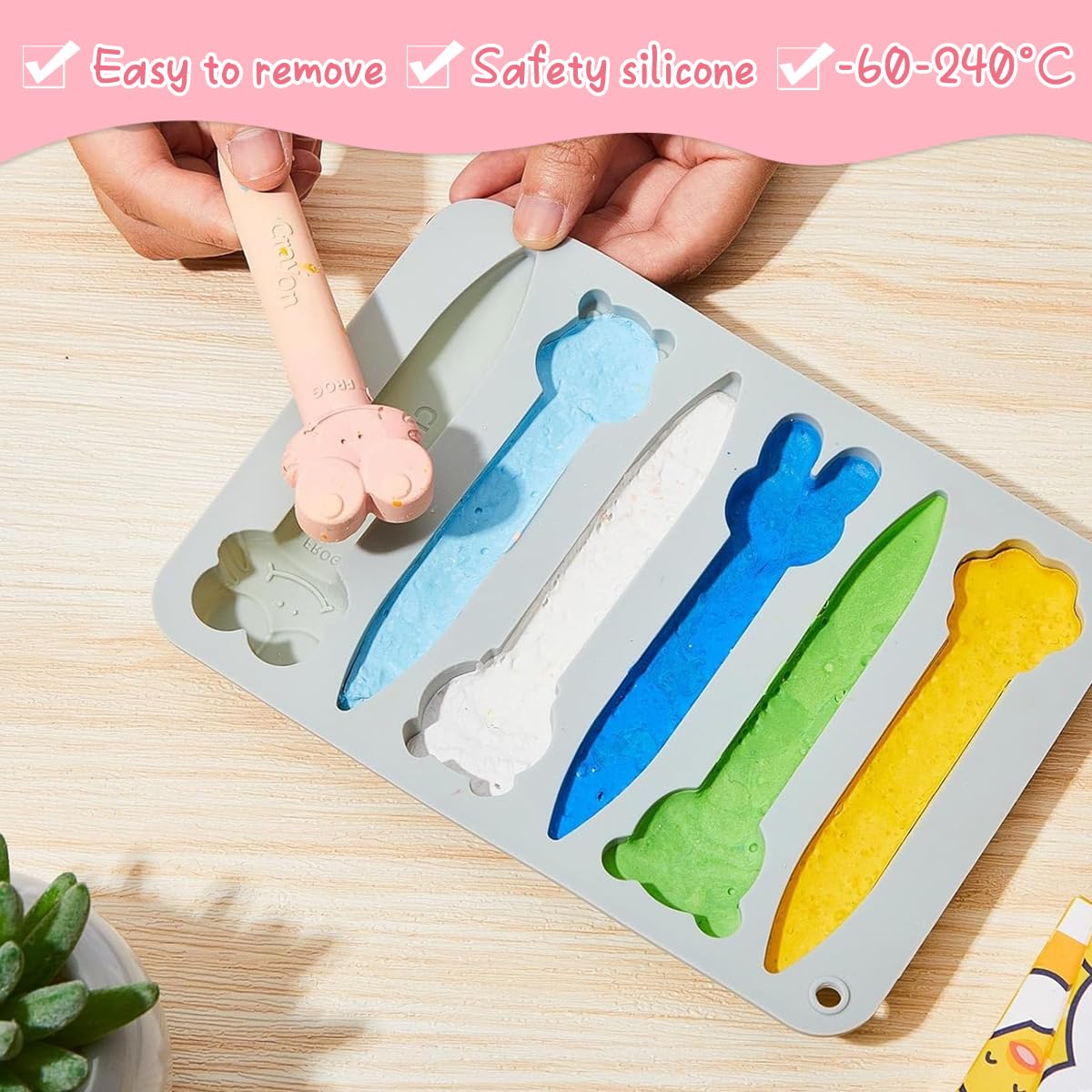 HASTHIP Crayon Mold for DIY Crafts with Six Cavity 3D Design in Flexible Silicone | Kids Art