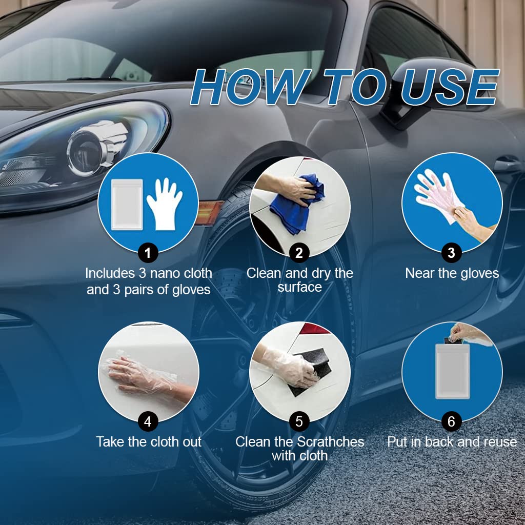 STHIRA Nano Sparkle Cloth for Car Scratch Repair with 3 Strips 20×10cm | Reusable Nano Fiber Towel