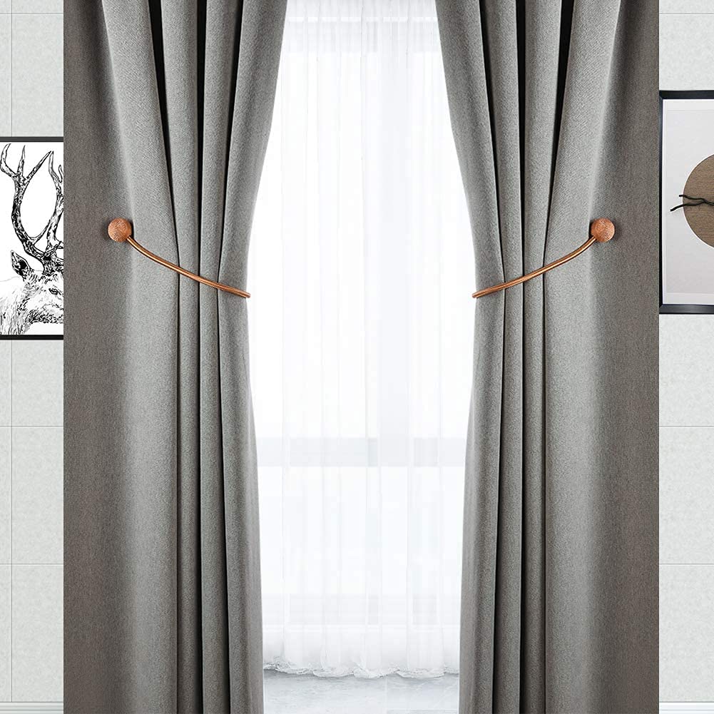 HASTHIP Polyester Solid Curtains for Home and Office with 16in Rope and Strong Magnetic Closure | Coffee Pack of 2