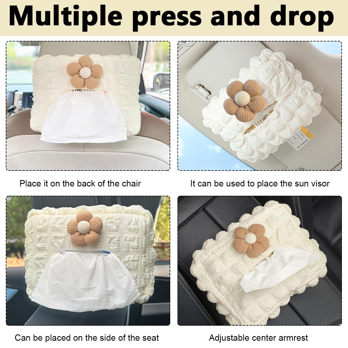 HASTHIP Car Tissue Paper Box for Sun Visor and Backseat featuring Stretchy Strap | Cute Flower Design for Organized Travel