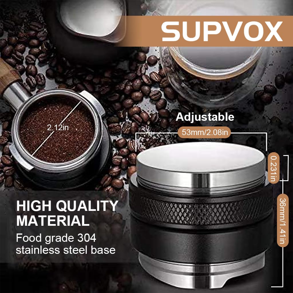Supvox Coffee Tamper for Espresso with Dual Side Adjustable Depth Stainless Steel 53mm | Even Ground Distribution