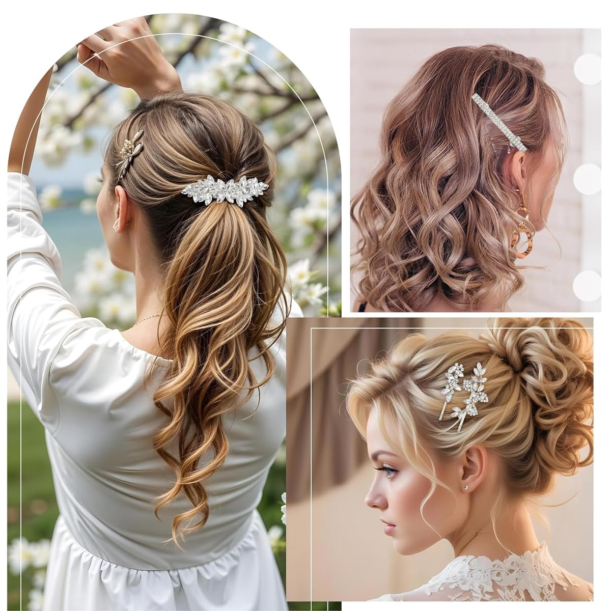 SANNIDHI Hair Barrettes Set for Girls & Women featuring 4 Pcs Rhinestone Floral Clips | Elegant Bridal Hair Accessories
