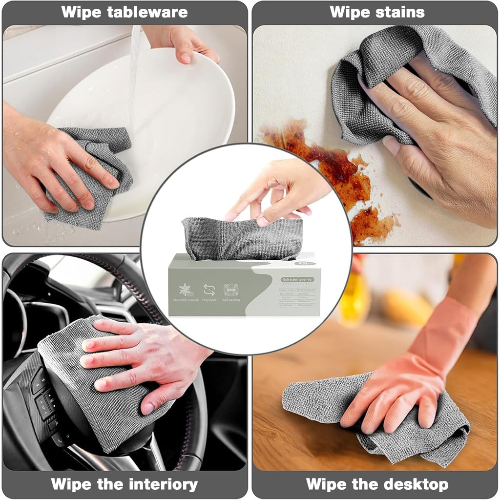 HASTHIP Reusable Microfiber Cleaning Wipes for Kitchen with Pull Out Storage | 20x20cm 20 Pack