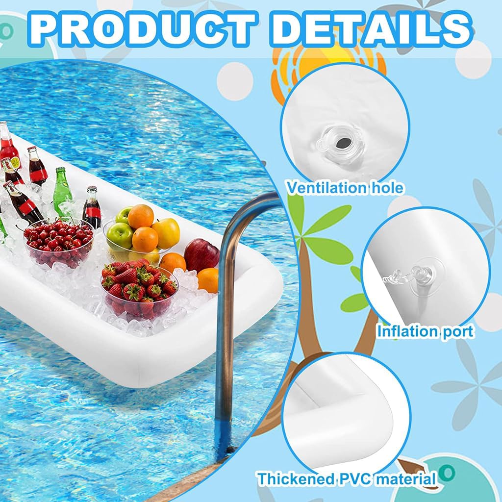 Proberos Inflatable Ice Pool for Party with Drain Plug and Leak Proof Edge 53x25.6 in | EVA Buffet Tray for Drinks and Food