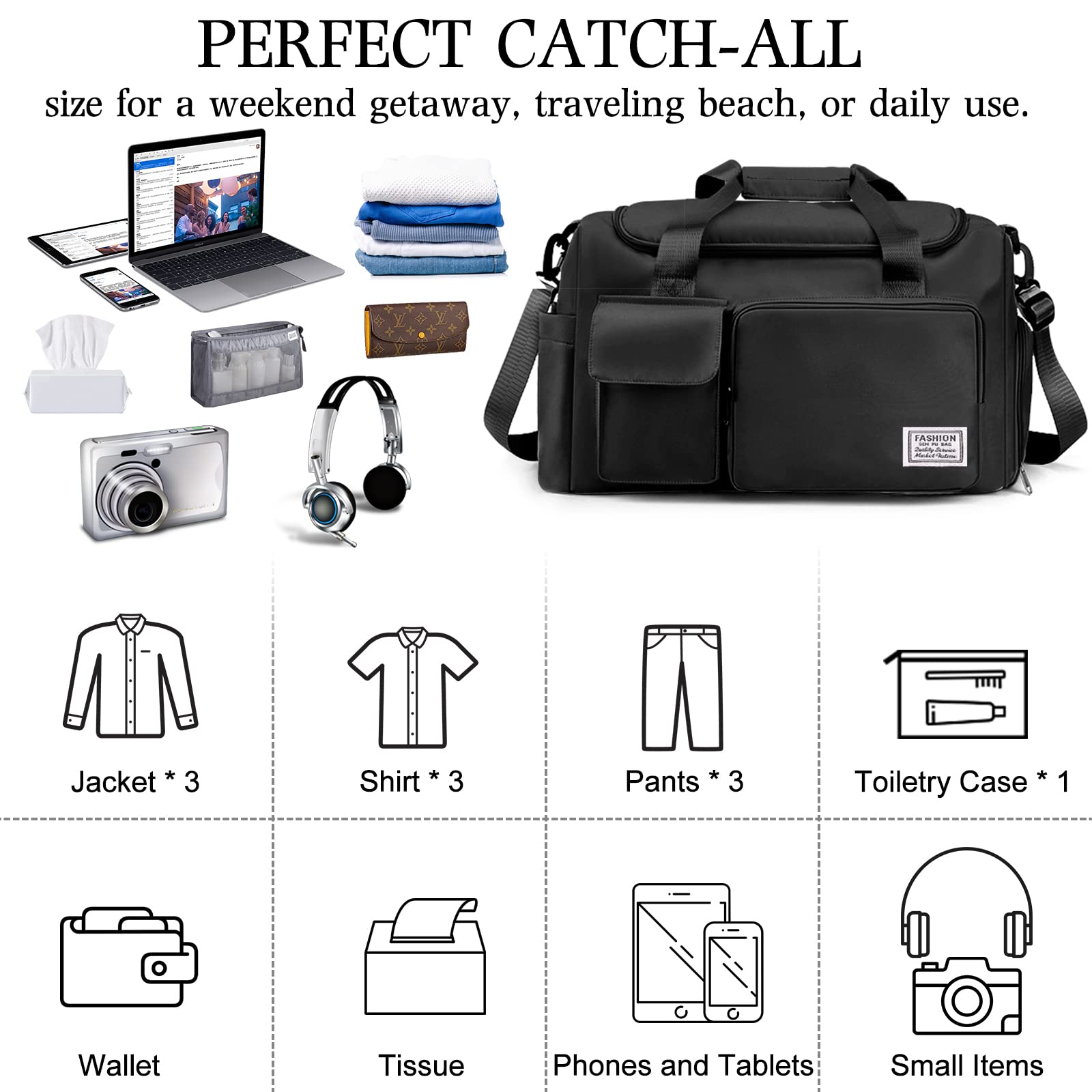 PALAY Travel Duffle Bag for Women and Men with 44×20×26 cm Capacity | Shoe Compartment and Waterproof Polyester