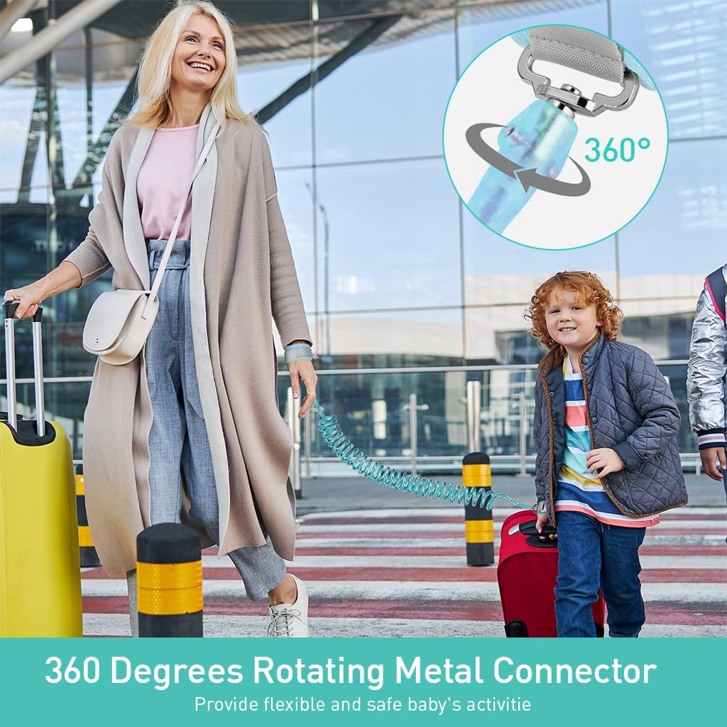 SNOWIE SOFT Kids Safety Leash for Travel with 6.6ft Adjustable Wrist Strap and Induction Lock | Green Stainless Steel Design