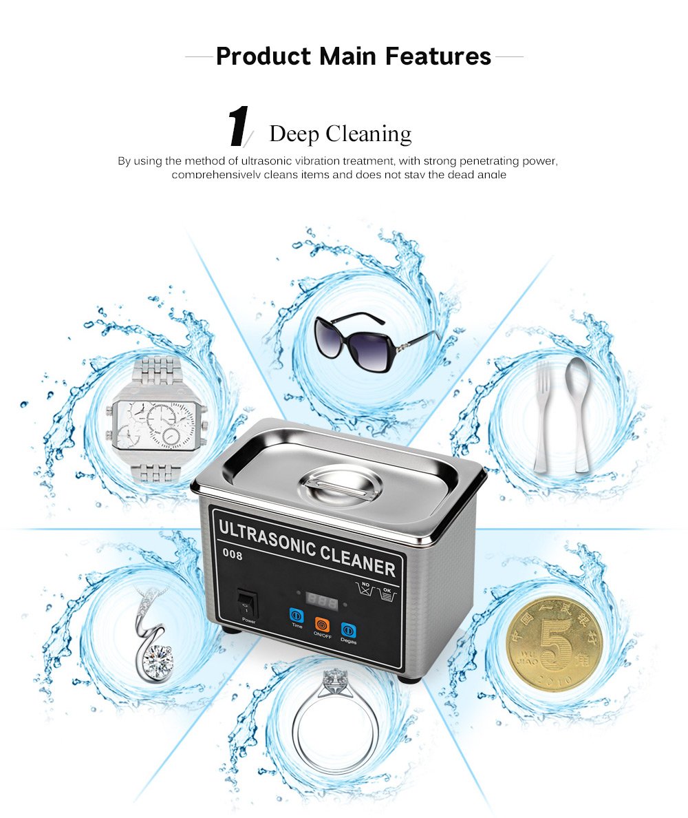 Verilux® 0.8L Mini Ultrasonic Cleaner Machine Digital Timer 42KHz Sonic Cleaner with Digital Timer Basket for Small Silver Metal Parts(17.5CM*11CM*12.5CM)