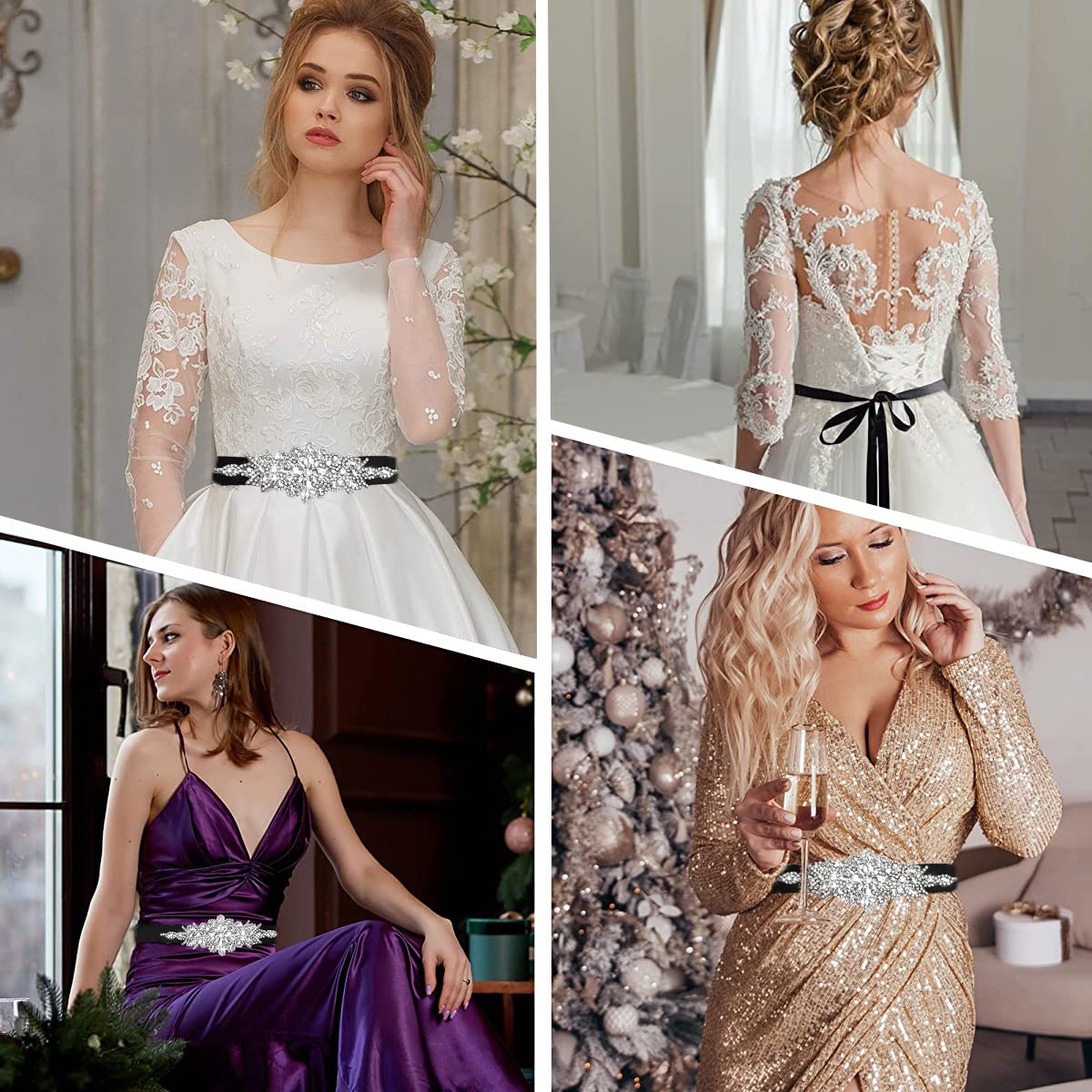 PALAY Crystal Sash Belt for Wedding Dress featuring 9.65x3.54 in Rhinestone Applique | Elegant Ribbon Accessory for Women