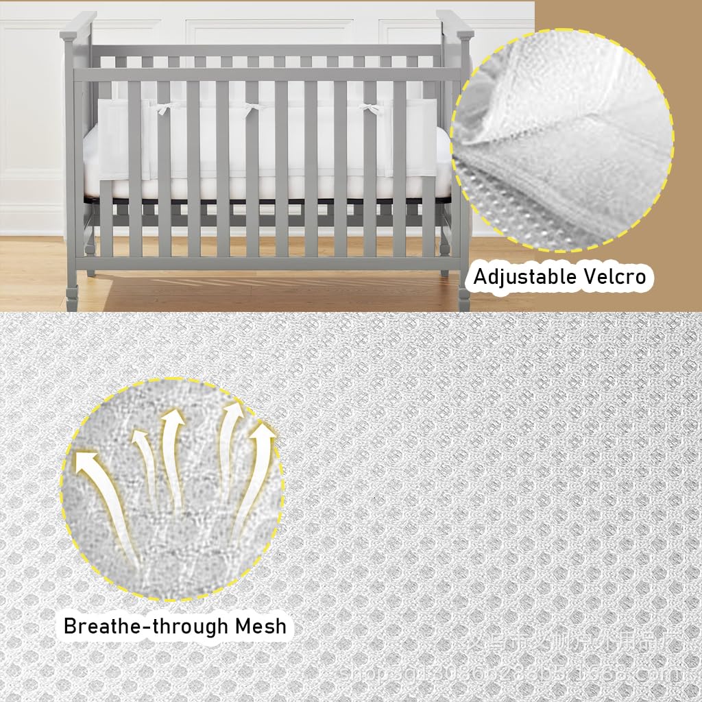 SNOWIE SOFT Breathable Mesh Crib Liner 62×11.8 in for Baby Cribs with Cuttable Fabric Fence | Easy Detachable Design