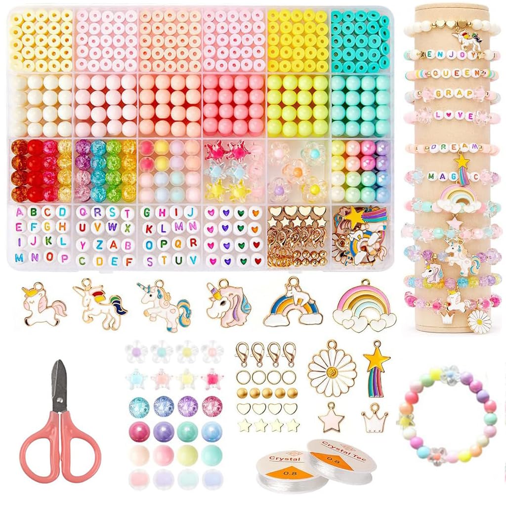 SANNIDHI Bracelet Making Set for Girls with Macaron Clay Beads and Unicorn Pendants | DIY Jewelry Kit