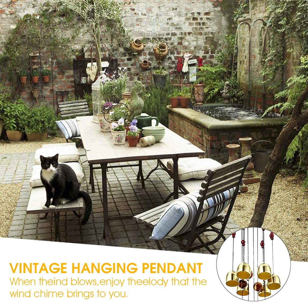 HASTHIP feng Shui Wind Chimes for Home and Garden with 10 Copper Bells and Wooden Roof 75cm