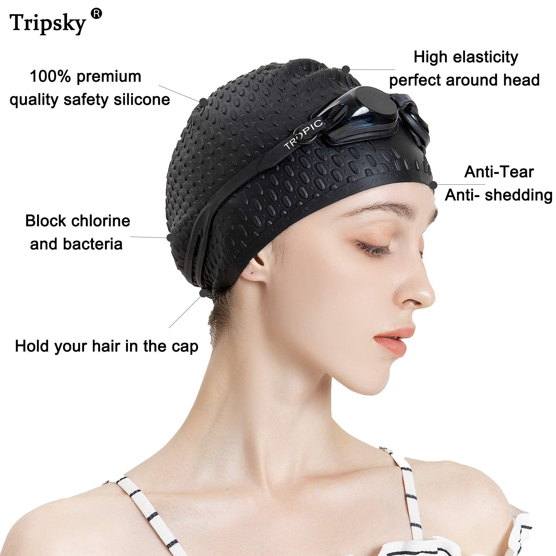 HASTHIP Swimming Cap for Long Hair with Bubble Dotted Silicone Design and Waterproof Fit | Ideal for Women and Men