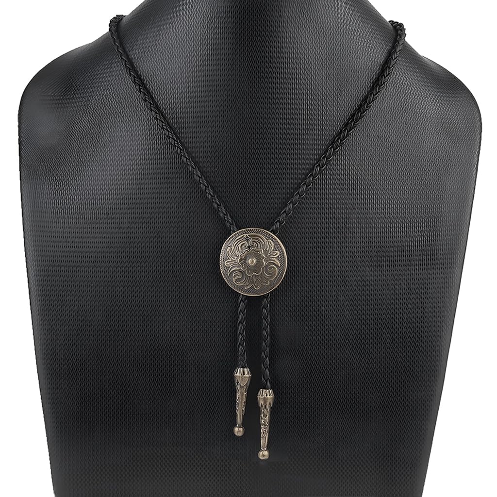 GUSTAVE Necklace for Men featuring Embossed Flower Pendant with Leather Rope Chain | Unisex Punk Accessory for Party and Concert Wear