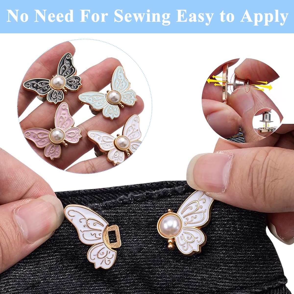 SANNIDHI Jeans Tightening Clips for Waist Adjustment featuring Butterfly Design | 4 Pairs