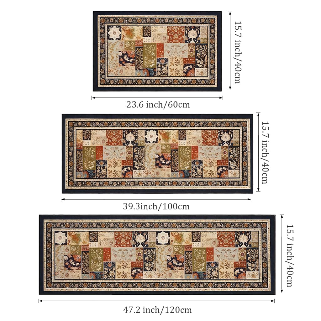 Supvox Kitchen Mats for Floor with Retro Floral Print and Anti Slip Backing | 3 Sizes 40×60cm to 40×120cm