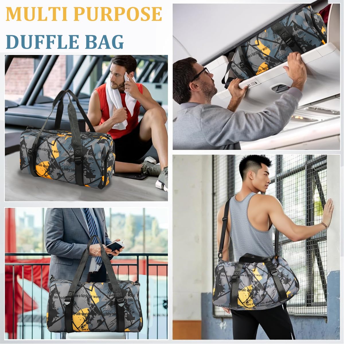 GUSTAVE Duffle Bag for Men Travel and Gym Use with Shoe Compartment & Waterproof Pouch 50x22x24cm featuring Oxford Cloth Style | Removable Shoulder Strap
