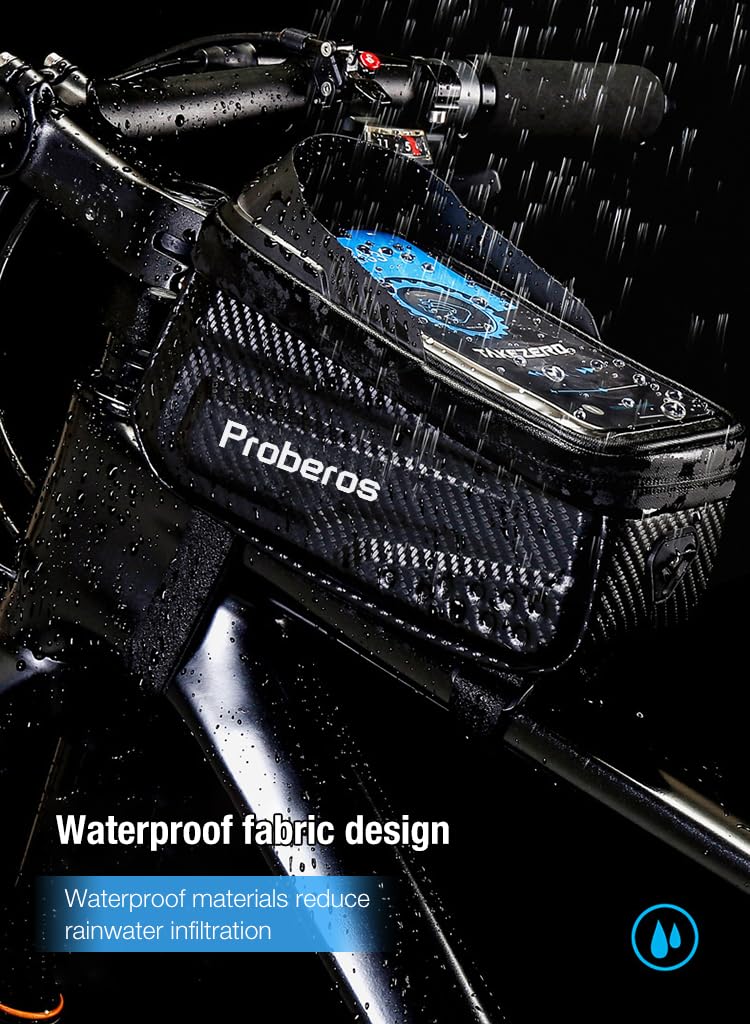 Proberos Cycle Frame Bag, Cycle Accessories Bag for 6.8'' Phone, Waterproof Touch Screen Cycling Bag with Sun Visor, Bicycle Front Frame Bag, Waterproof Touch Screen Bicycle Pouch Mobile Phone Holder
