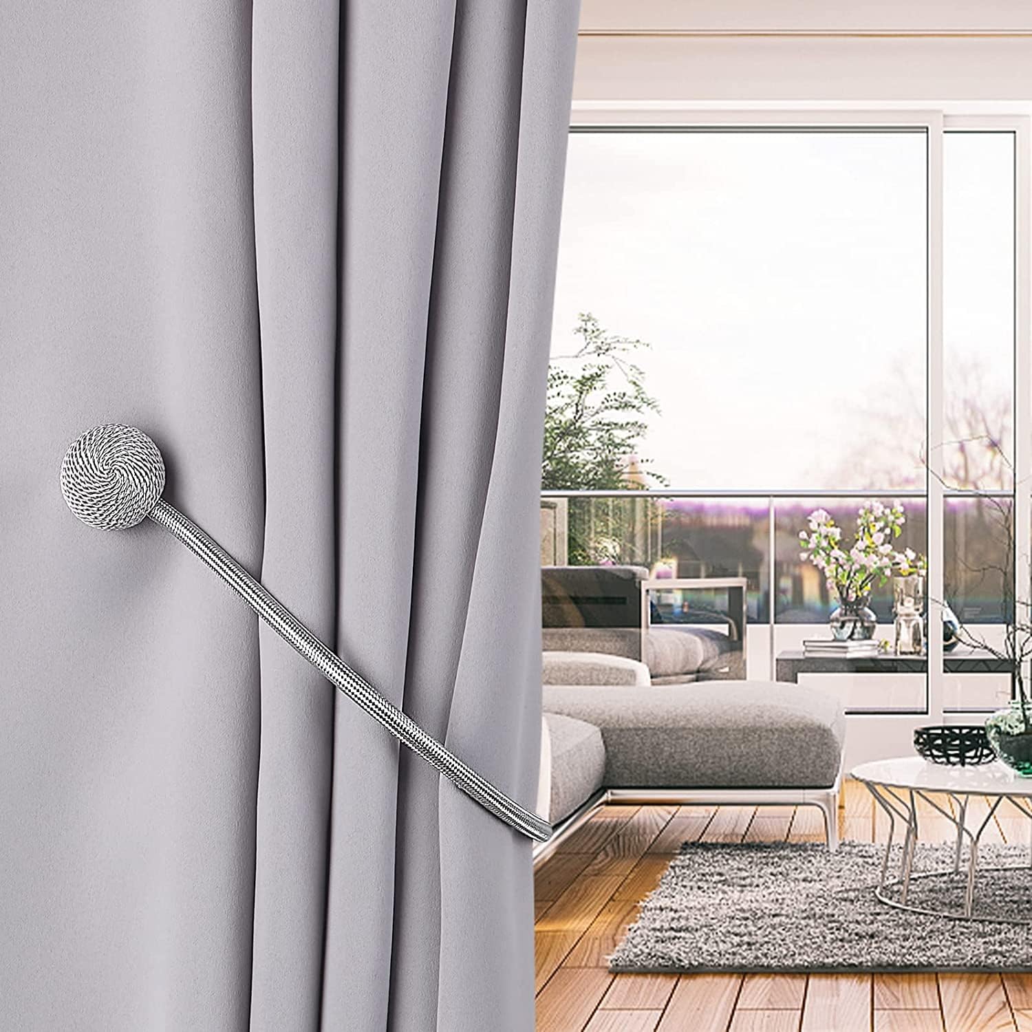 HASTHIP® Window Curtain Tiebacks Polyester Solid Drapery Magnetic Holdbacks for Office and Home Decorative Dark Gray (1 Pair, 2 Pcs)
