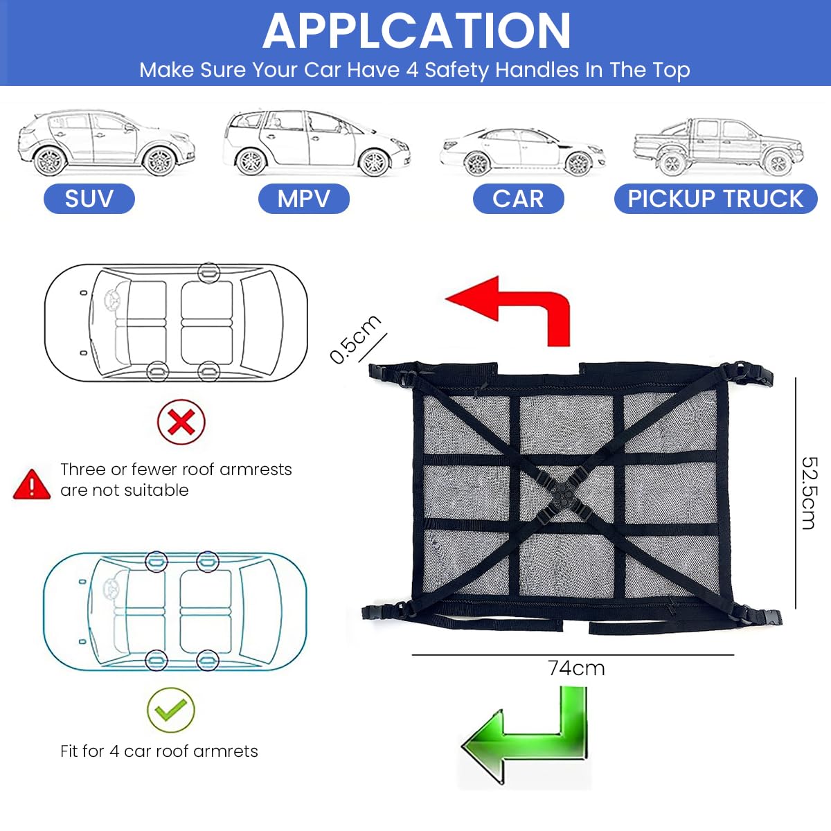 STHIRA Ceiling Cargo Net for Car featuring Dual Zipper Access 31.5x21.5 in Polyester Mesh | SUV and Van Storage Organizer