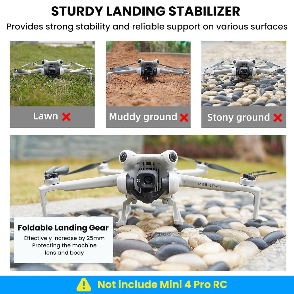 ZORBES Drone Landing Gear for Mini 4 Pro RC with 25mm Lift and Shock Absorption | Ultra Lightweight ABS Folding Stabilizer