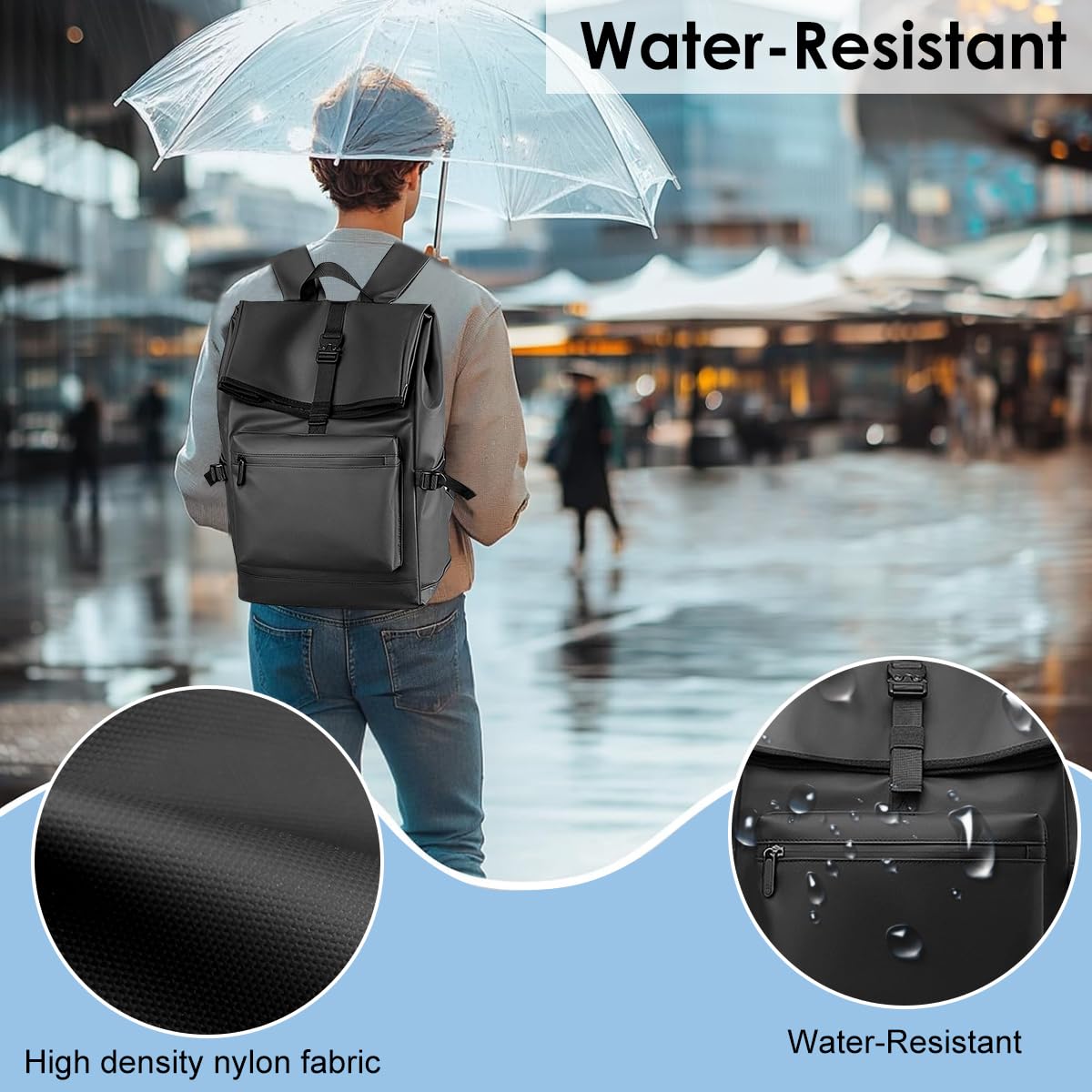 GUSTAVE Laptop Backpack for Business and Travel with Quick Release Buckle | Waterproof Nylon 28x14x44cm Black