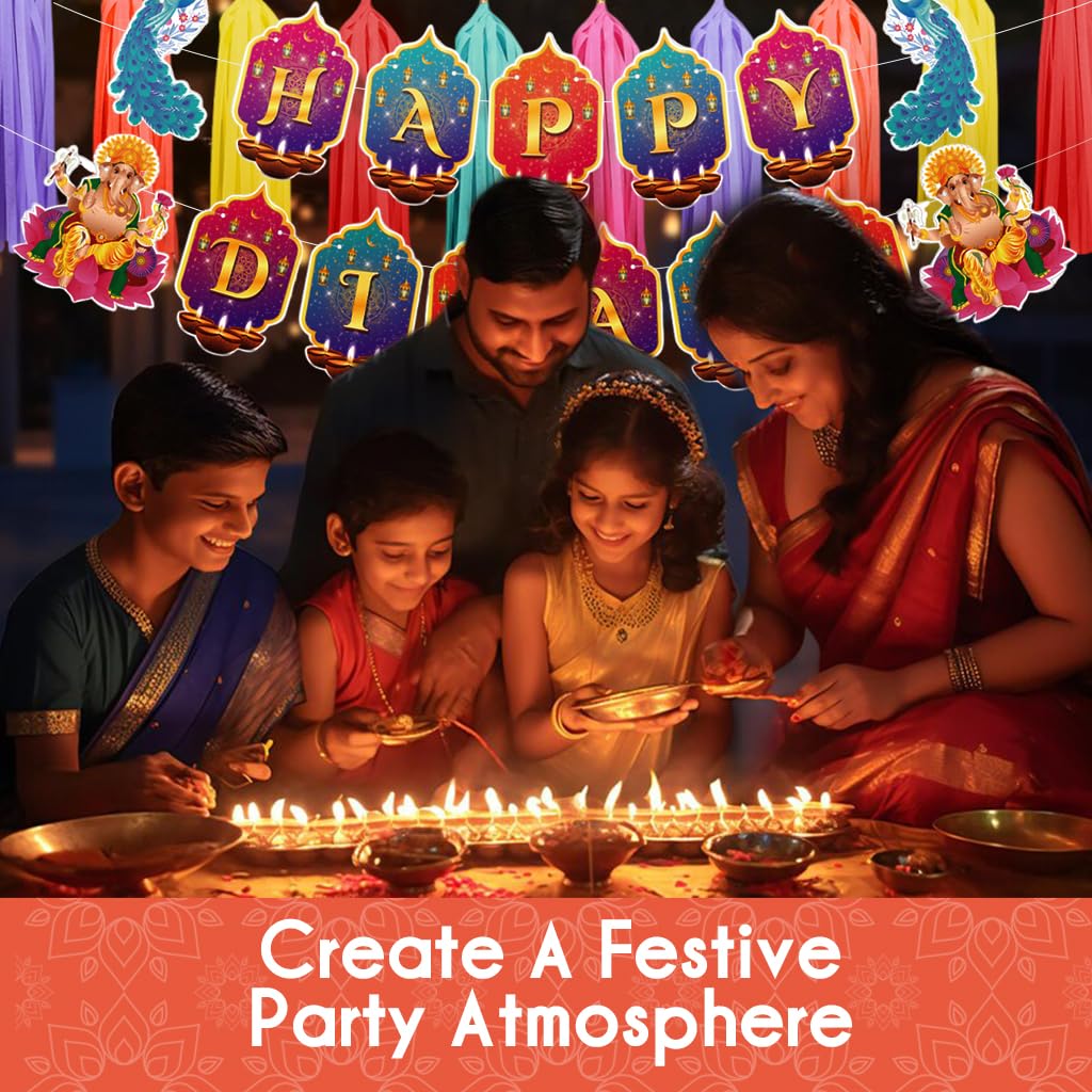 HASTHIP Happy Diwali Banner for Home and Porch Decoration featuring Gold Letter Design | Ideal for Festival of Lights and Deepavali Celebrations