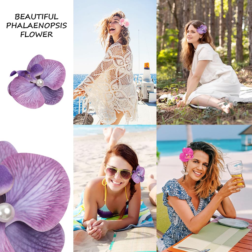 Venzina Flower Hair Clips for Women featuring 3 Pcs Orchid Design with Metal Clasps | Stylish Barrettes for Everyday and Party Hairstyles