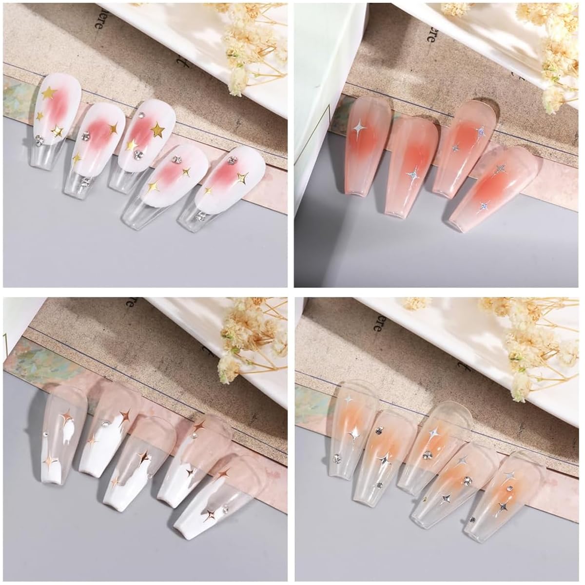 MAYCREATE 3D Nail Art Decal Combo for DIY Crafts featuring 9 Sheets Self Adhesive Designs | Crescent Sun and Galaxy Stickers