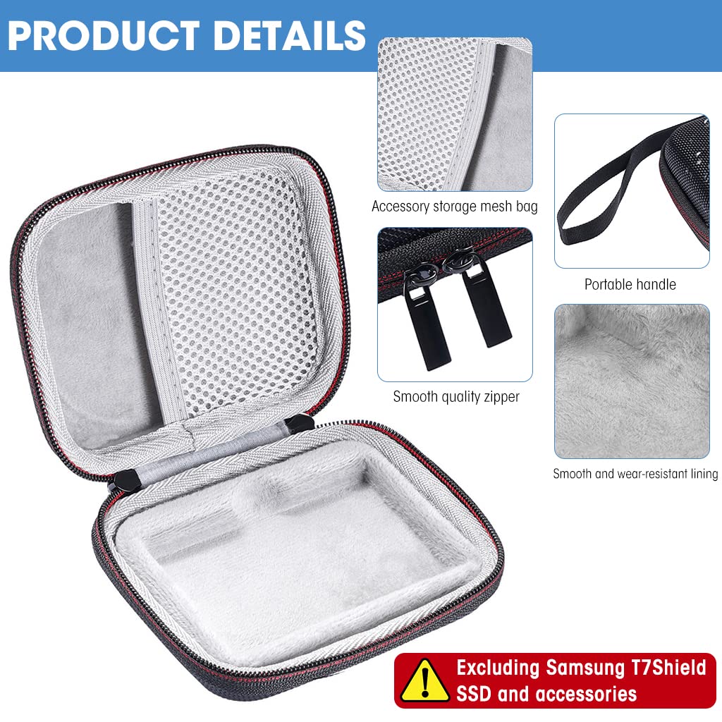 Zeitel Carrying Case for Samsung T7 Shield SSD featuring 5.51×3.93×1.37 in EVA Protection | Black Travel Storage Bag