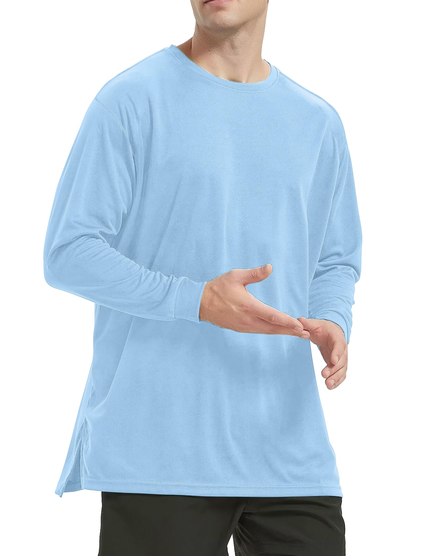 SANNIDHI Men's Crew Neck T Shirt for Running and Daily Wear featuring Soft Stretch Polyester | Moisture Wicking Long Sleeve Pullover Sky Blue XL