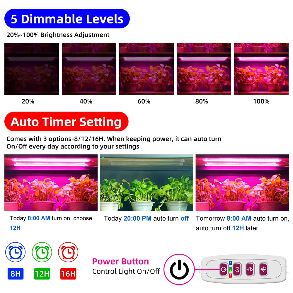 Qpets LED Grow Light Bars for Indoor Plants with 84 LEDs and Timer Control | Full Spectrum USB Lamp
