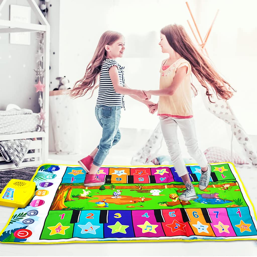 PATPAT  Musical Mat for Kids, 36'' x 24'' Dual-Row Keyboard Floor Piano Mat with 16 Keys & 8 Instrument Sounds, Musical Mat Early Educational Toys Gifts for 2/3/4/5/6 Year Old Boys Girls