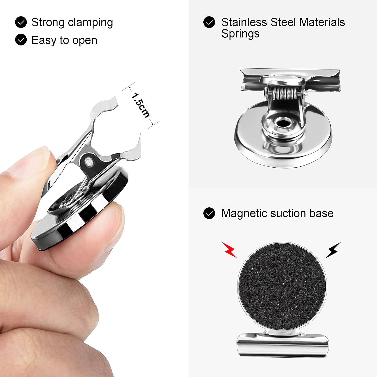 Supvox Magnetic Clips for Fridge and Office with Anti Scratch Pads and Strong Hold | 10 Pcs Stainless Steel