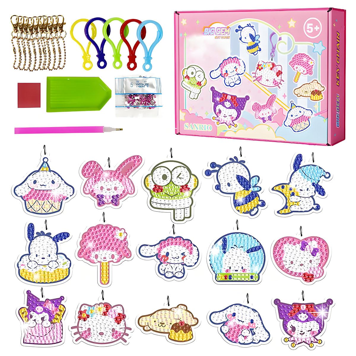 PATPAT DIY Diamond Art Keychain Kit for Kids with 15 Cartoon Designs and Rhinestones | Fun Craft Gift