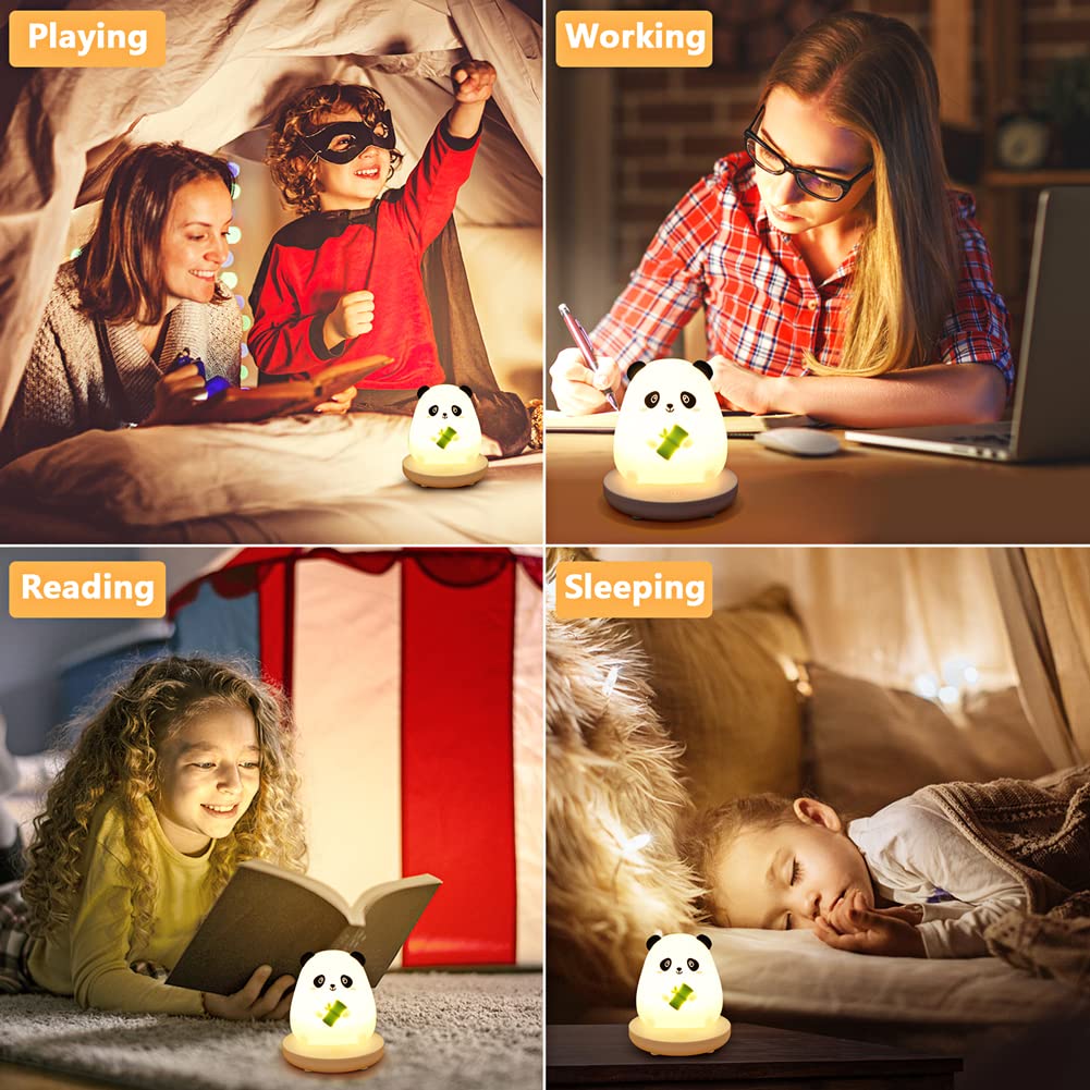 Verilux® Panda Night Light with 3-Brightness Warm Light Smile Panda Night Light Soft Silione Lamp USB Rechargeable Nursery Night Light for Boys Girls Bedroom