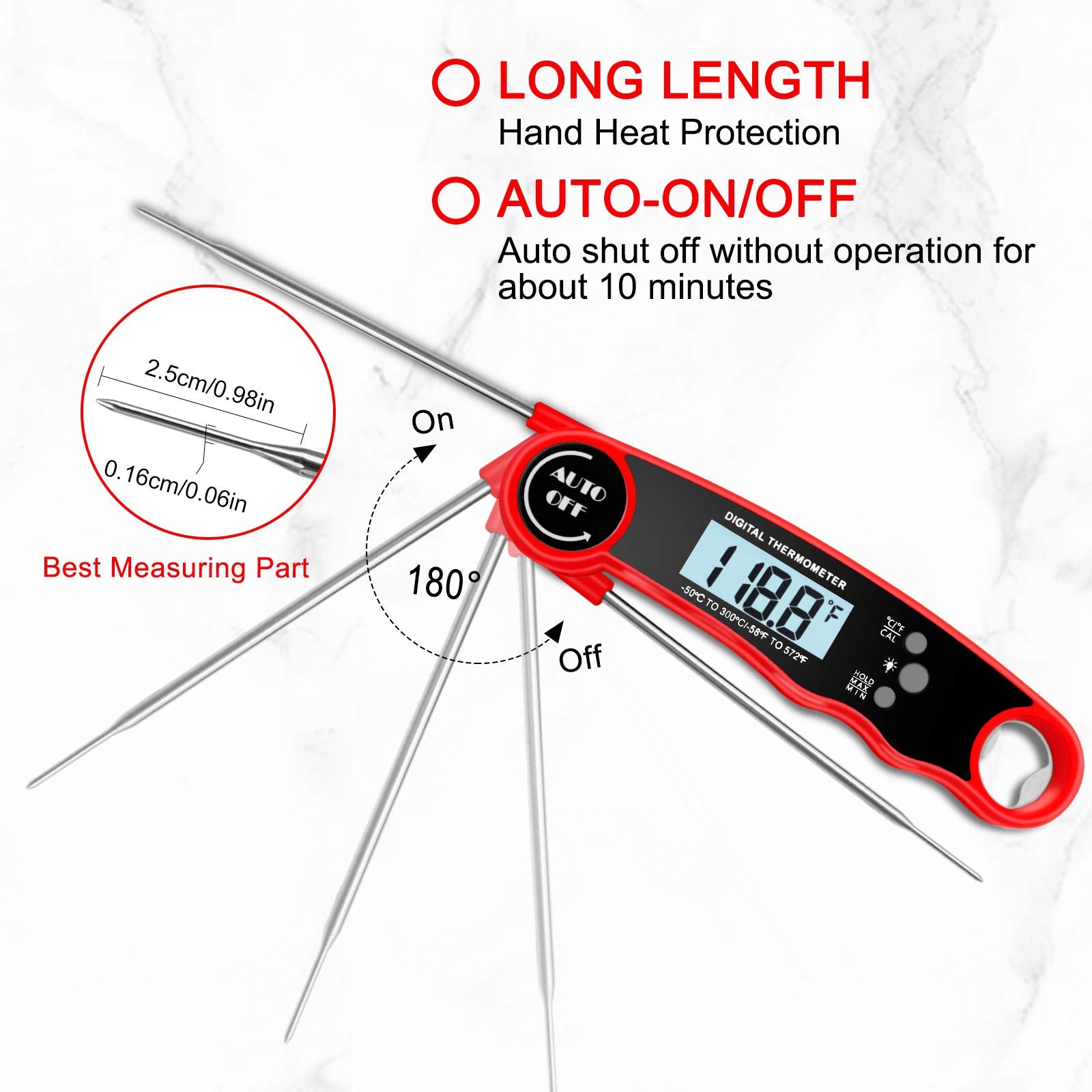 ZIBUYU  Food Thermometer with Instant Read Food Thermometer with Backlight & Calibration Function, IP67 Waterproof Fast Digital Cooking Thermometer for Candy Beef BBQ Grilling Baking